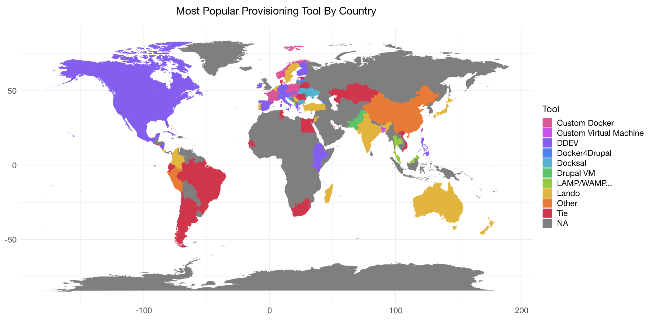 'Chart: World map of Most Popular Provisioning Tool by country'